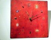 Mixed Media Art Clock -- Polka Dots on Pink -- Fun and unique home decor
