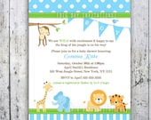 Safari Baby Shower Invitations, Jungle Animal Theme, Printable Invite for Boy or Girl Birthday too