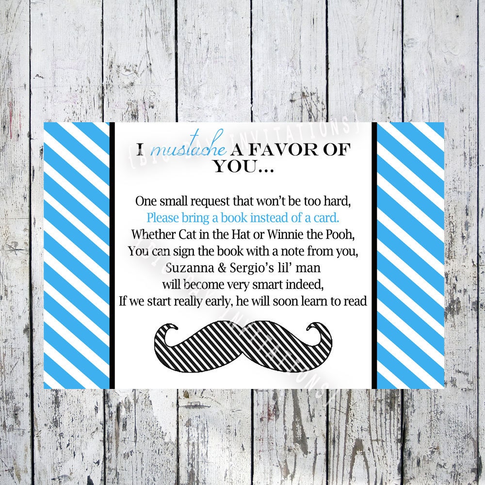 Little Man Mustache Baby Shower Insert Card for Registry or Book Request - Matching Invitation Available