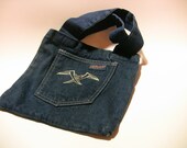 Vintage Dee Cee Purse Dark Denim jean pockets embroidered wing design handmade bag