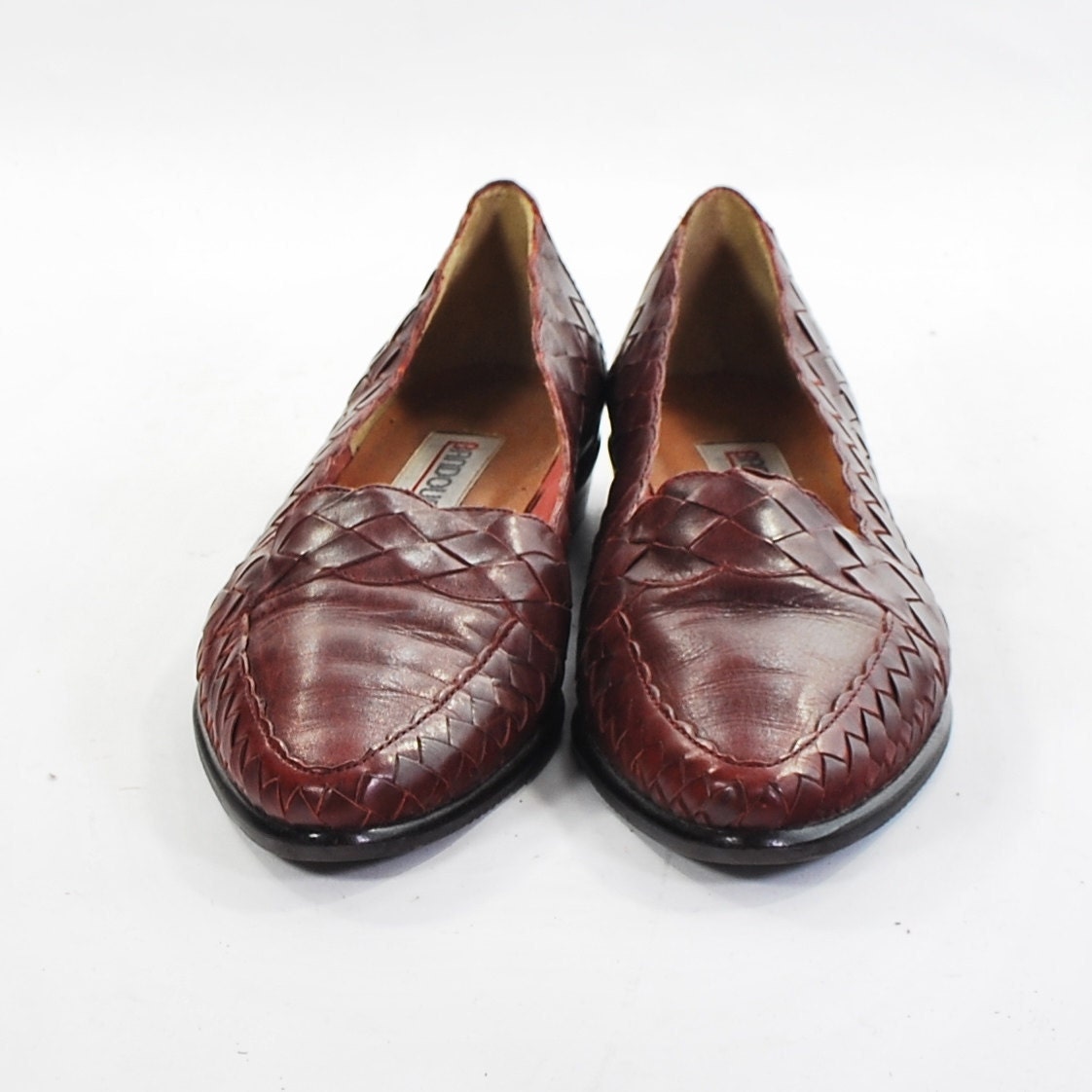 Bad to the Bandolino: Explicitly Eighties oxbloodly awesome leather loafers .vintage flats .woven leather -womens size 7-