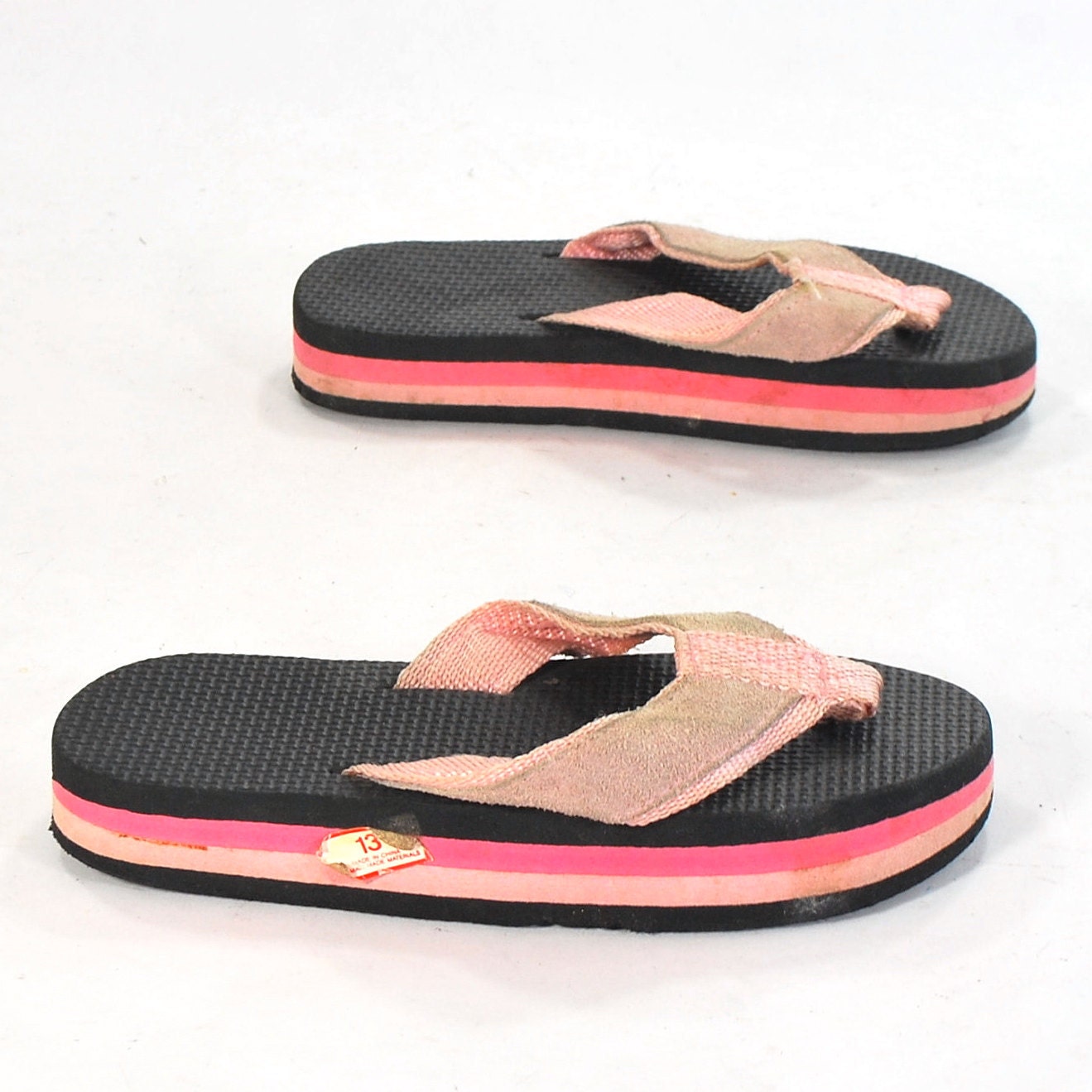 Rainbow contrast colored flip flops vintage child shoes pink sandals