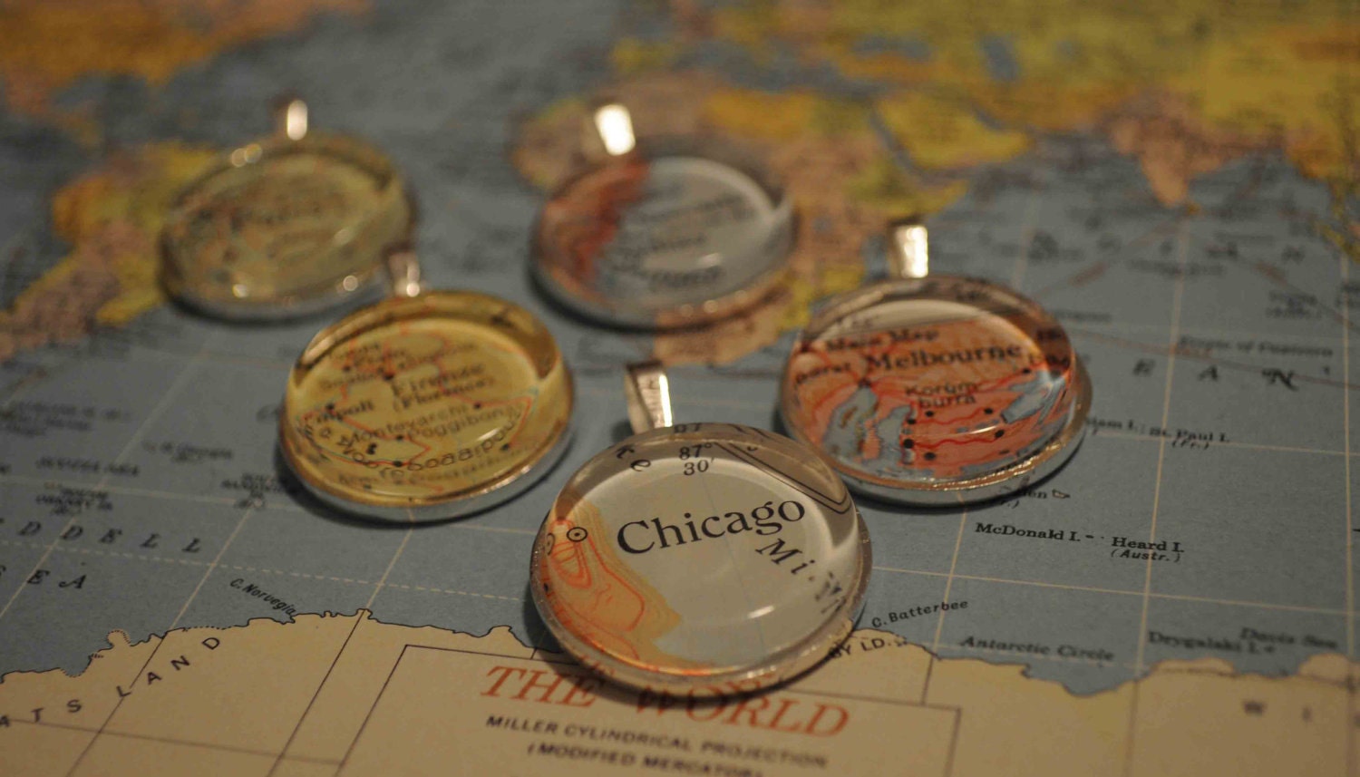 Personalized Map Pendant Necklace from Vintage Atlas
