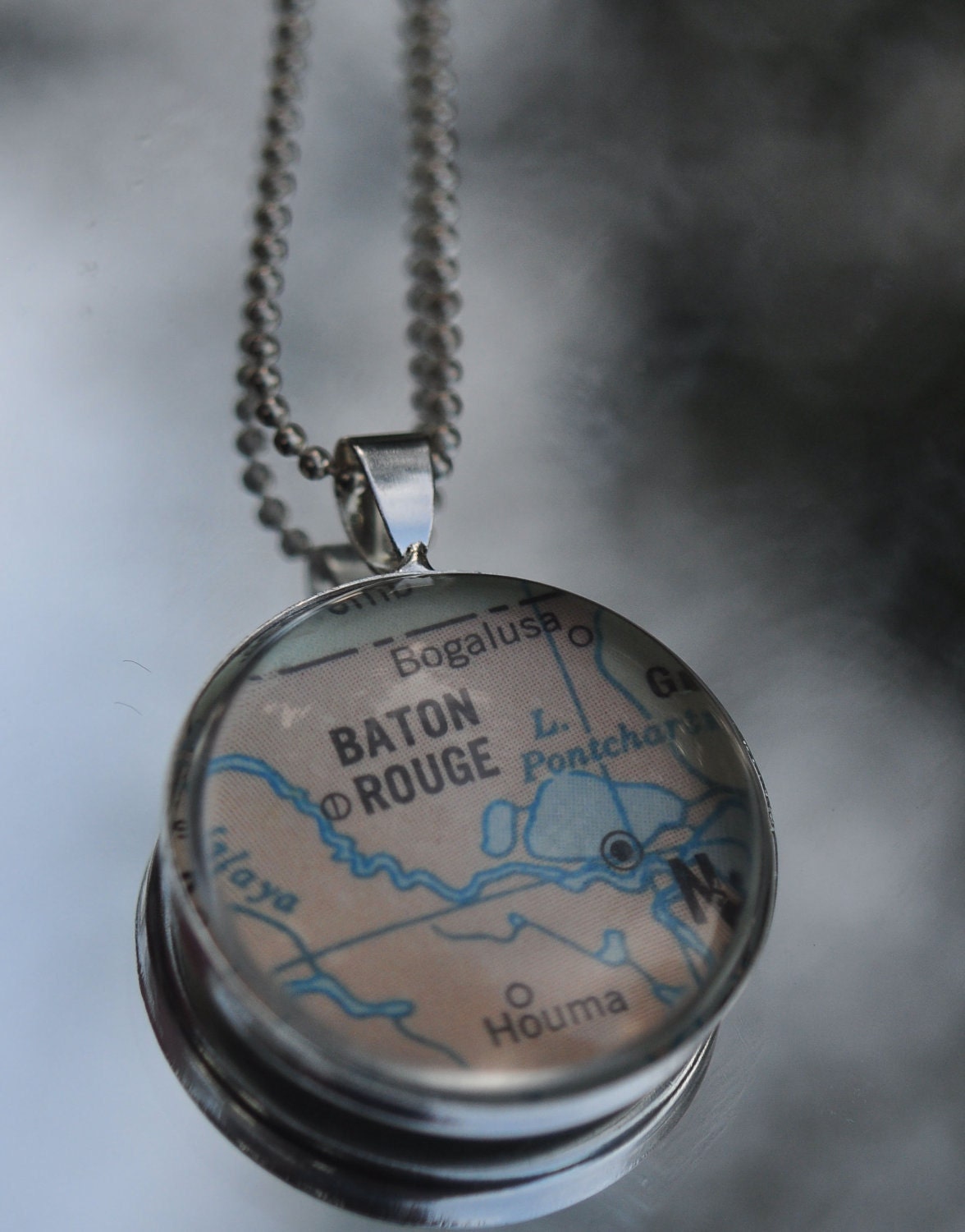 Map Pendant Necklace from Vintage Atlas BATON ROUGE LOUISIANA