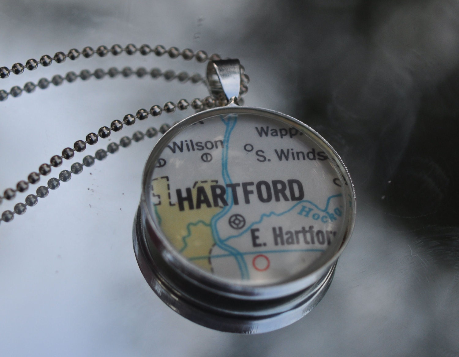 Map Pendant Necklace from Vintage Atlas HARTFORD CONNECTICUT