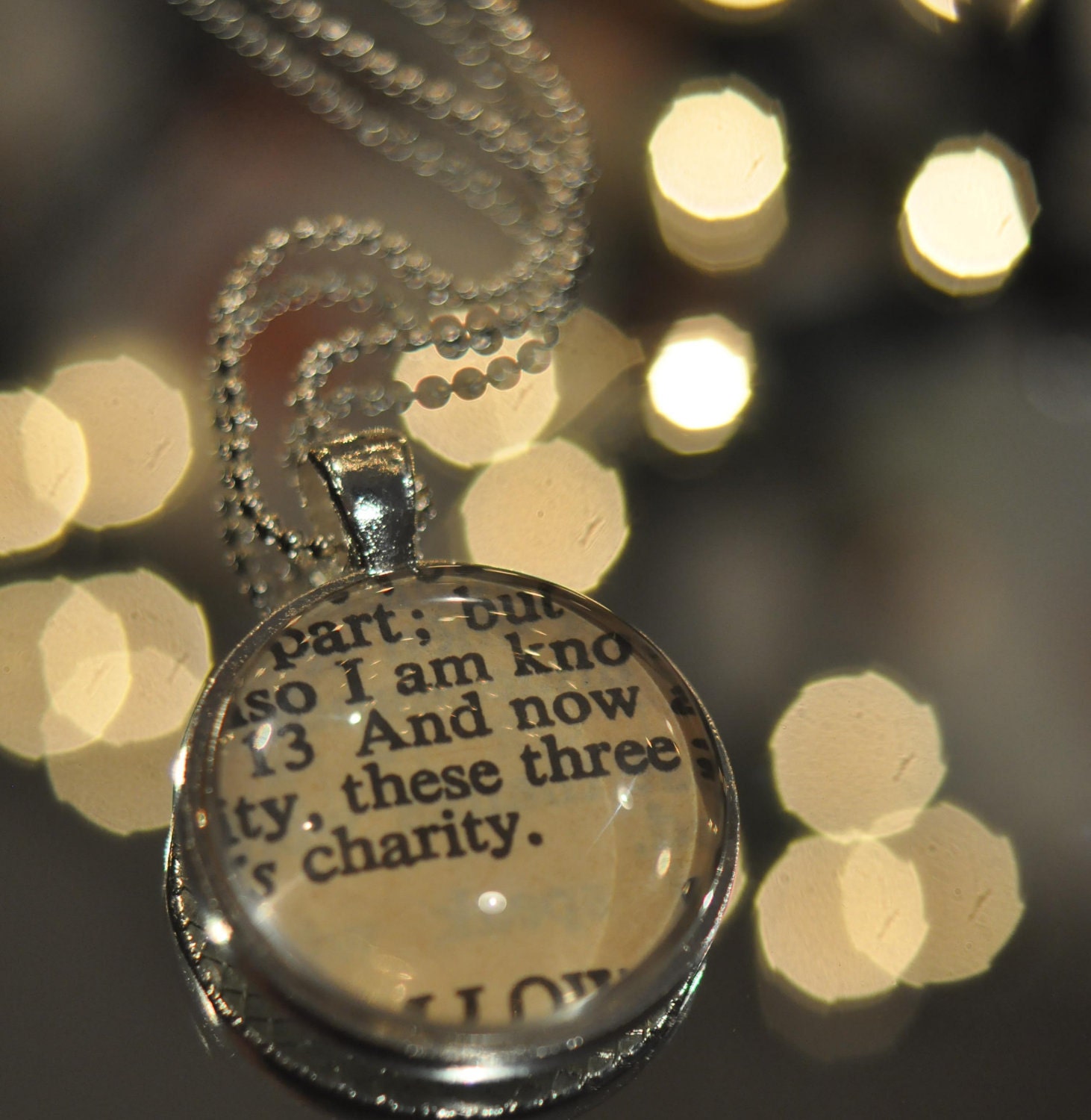 Vintage Bible Verse Pendant Necklace I Corinthians 13: 13