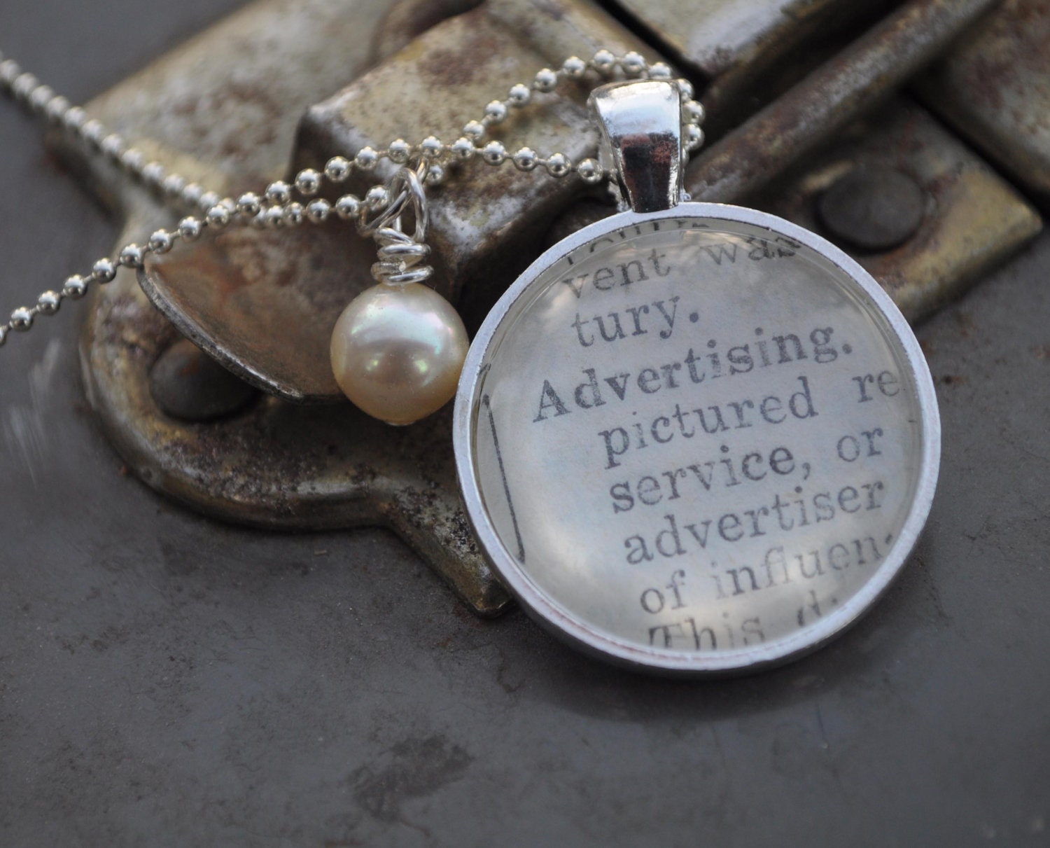 Vintage Dictionary Word Necklace Pendant Advertising