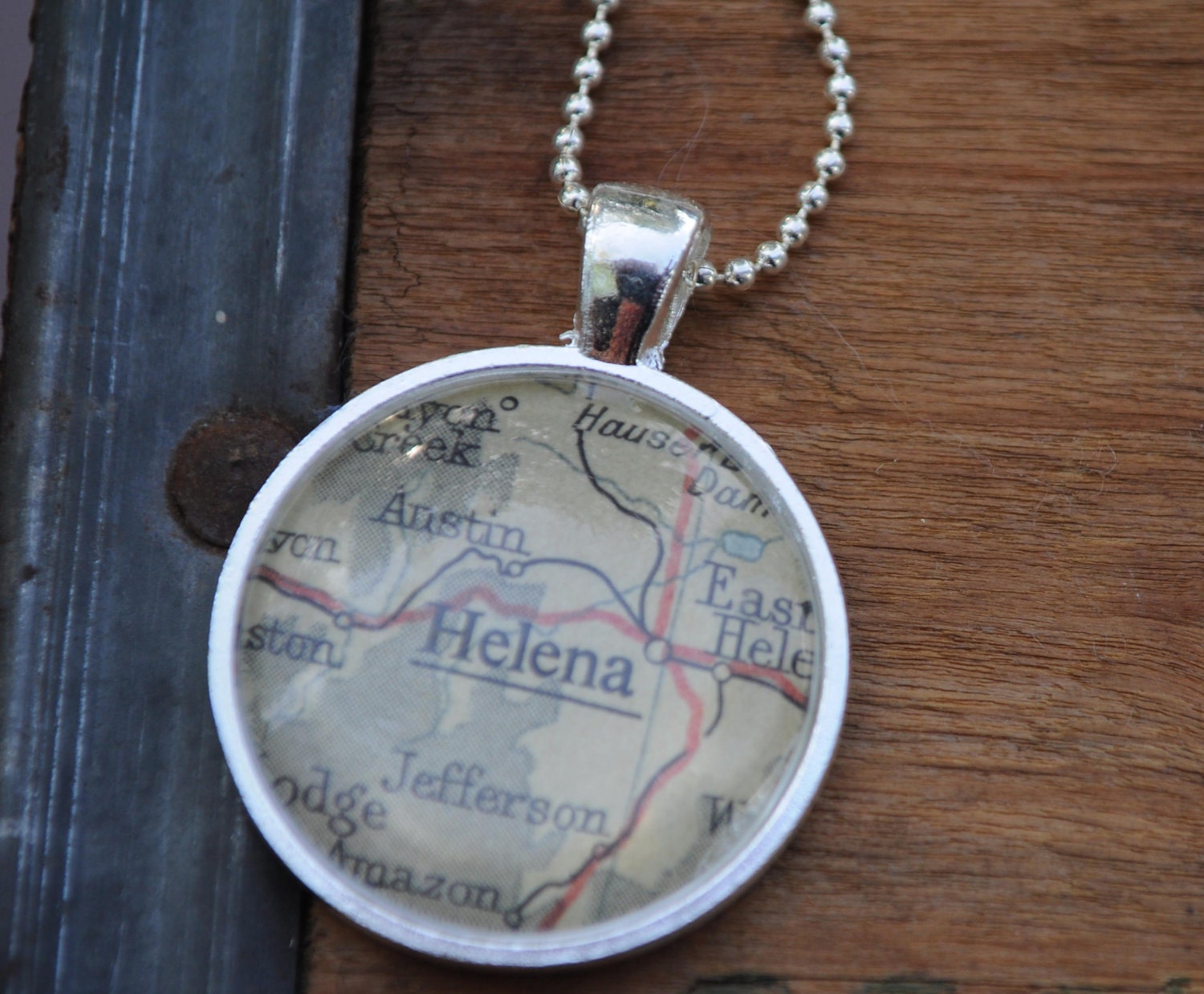 Map Pendant Necklace from Vintage Atlas Helena Montana