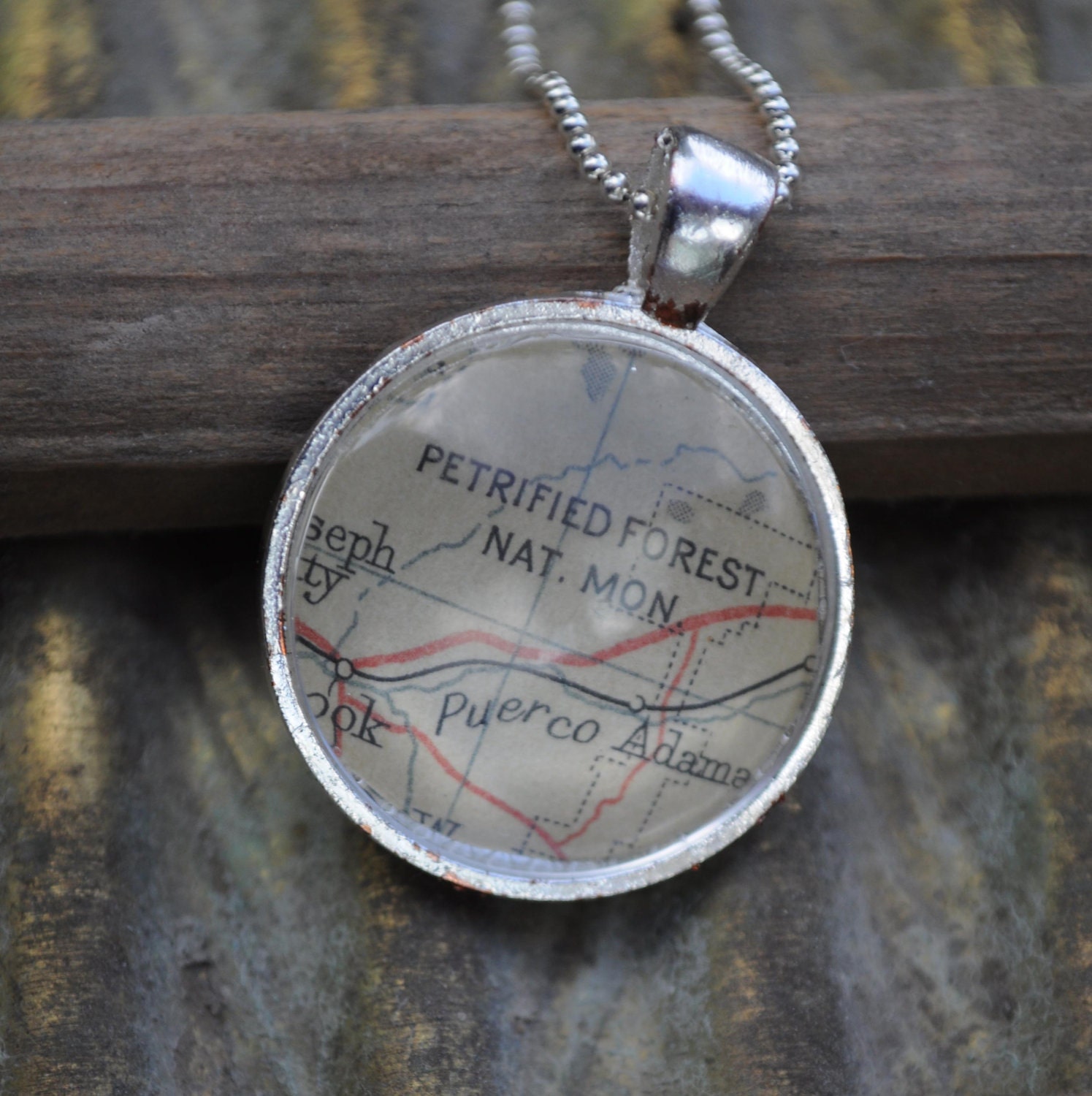 Map Pendant Necklace from Vintage Atlas Petrified Forest National Park Arizona