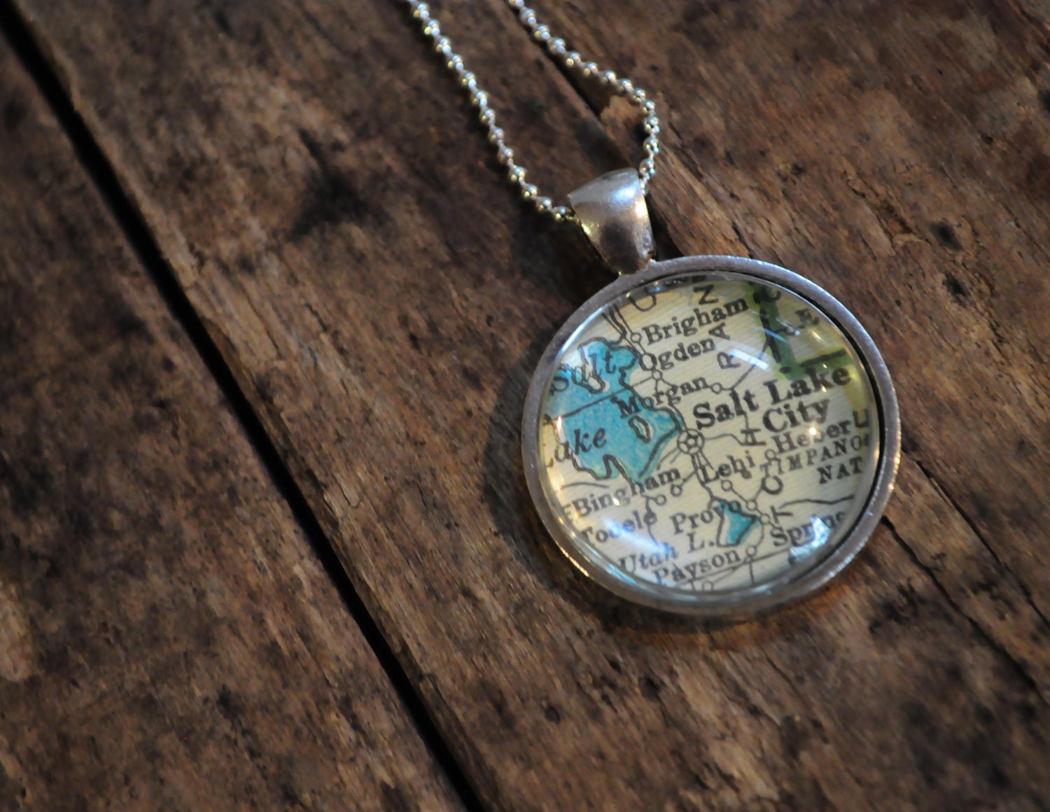 Map Pendant Necklace from Vintage Atlas SALT LAKE CITY Utah