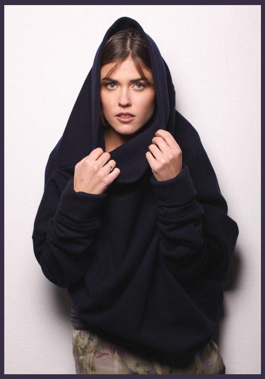 Night blue Jazz felted wool asymmetric pullover