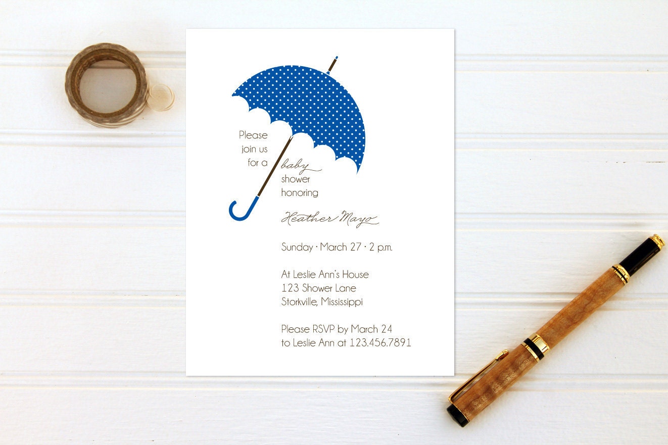 Baby Shower Invitations - Polka Dot Umbrella - Perfect for Baby OR Bridal Shower - Gender Neutral
