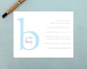 B is for Boy - Blue and Gray Baby Shower Invitations - Set of 12 Custom Invites