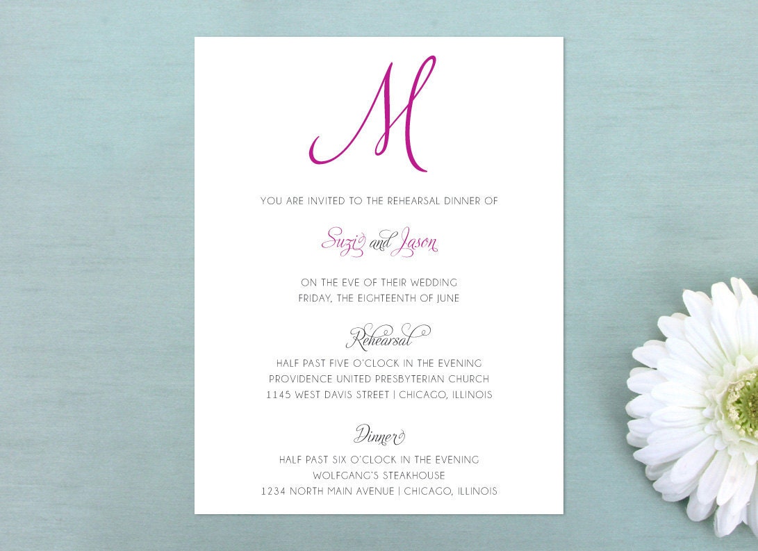 Initialed Rehearsal Dinner Invitations - Set of 12 Custom Invites - Bridal or Wedding Shower