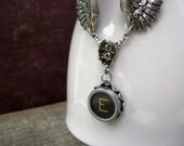 Typewriter Key Necklace - Steampunk Letter E with Dark Silver Swarovski Crystal