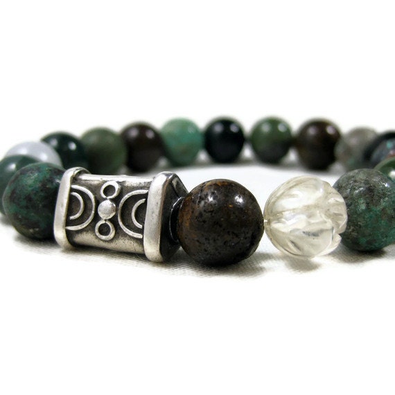 Beaded Bracelet Green Brown Tribal Stone Fall Fashion Woodland