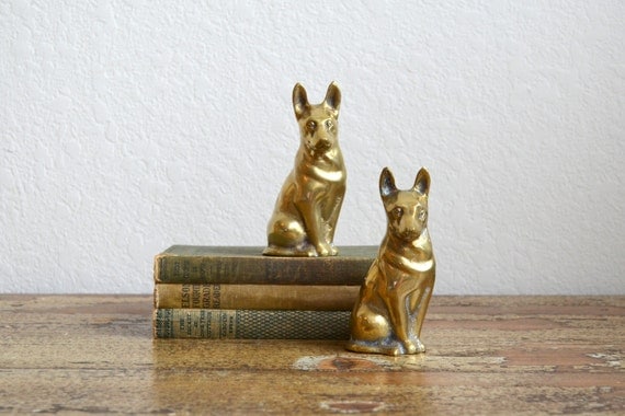 Vintage Pair of Brass German Shepherd Dogs