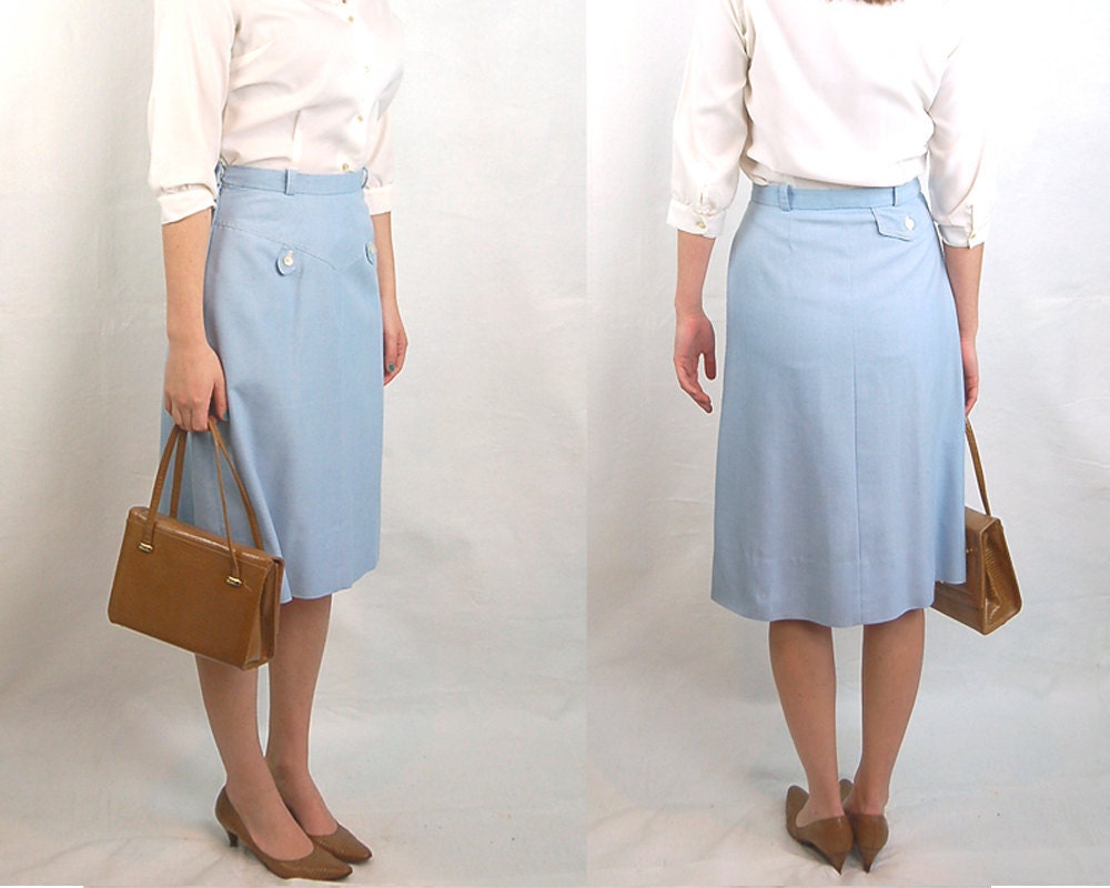 1970s blue skirt, preppy skirt, a line skirt, Schrader Sport, Size S M