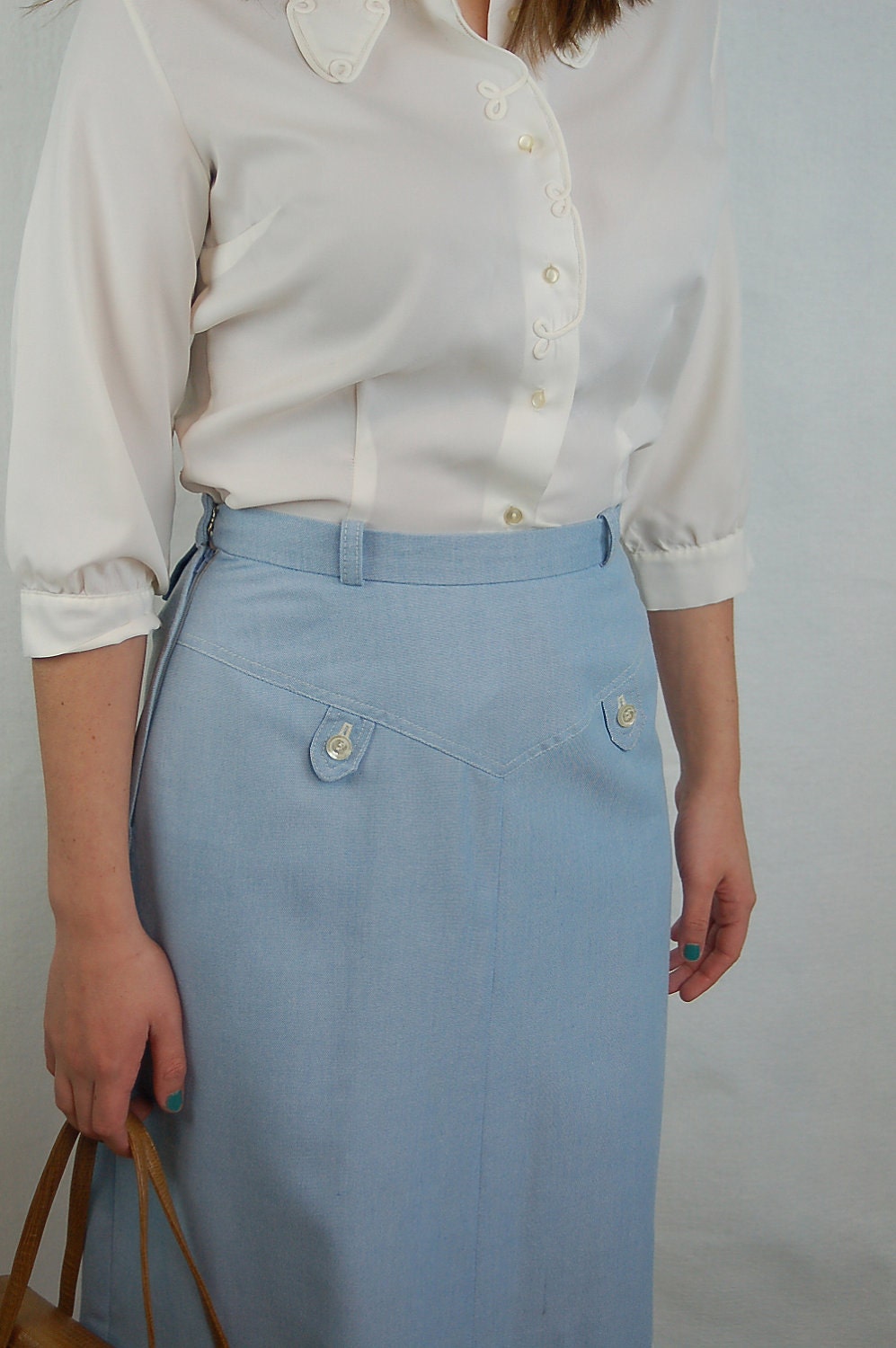 1970s blue skirt, preppy skirt, a line skirt, Schrader Sport, Size S M