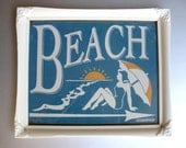 Shabby Beach Sign, Vintage Frame, Tin Sign, Beach Cottage, Beach Art, Blue, Coastal Decor
