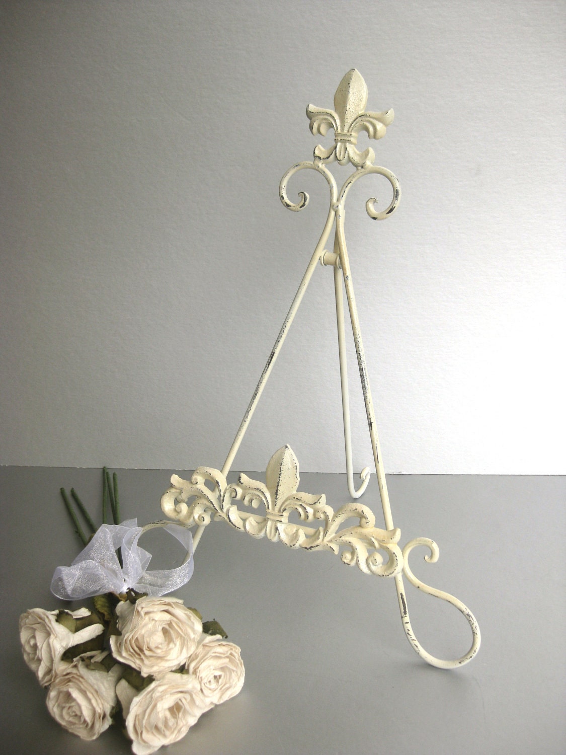 Ivory Easel, Metal Easel, Art Prop, Shabby and Chic, Fleur De Lis, Parisian Chic, Cottage Chic, French Country
