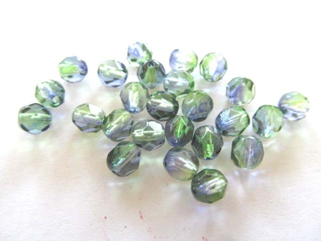 Czech Dual Tone Blue and Green 6mm Beads, 25 Pieces per package
