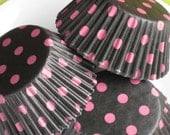 Black with Pink Polka Dot Cupcake Liners Designer Baking Cups (50)