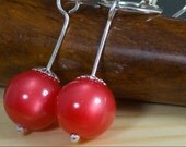 Cherry Drop Red Vintage Lucite Sterling Silver Earrings
