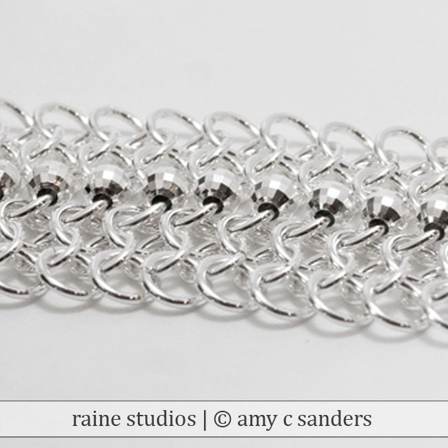 Red Carpet - Sterling silver mesh bracelet with faceted sterling silver beads