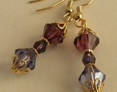 Purple Beaded Earrings, Beaded Earrings, Purple Earrings, Purple Dangle Earrings, Purple Swarovski Earrings