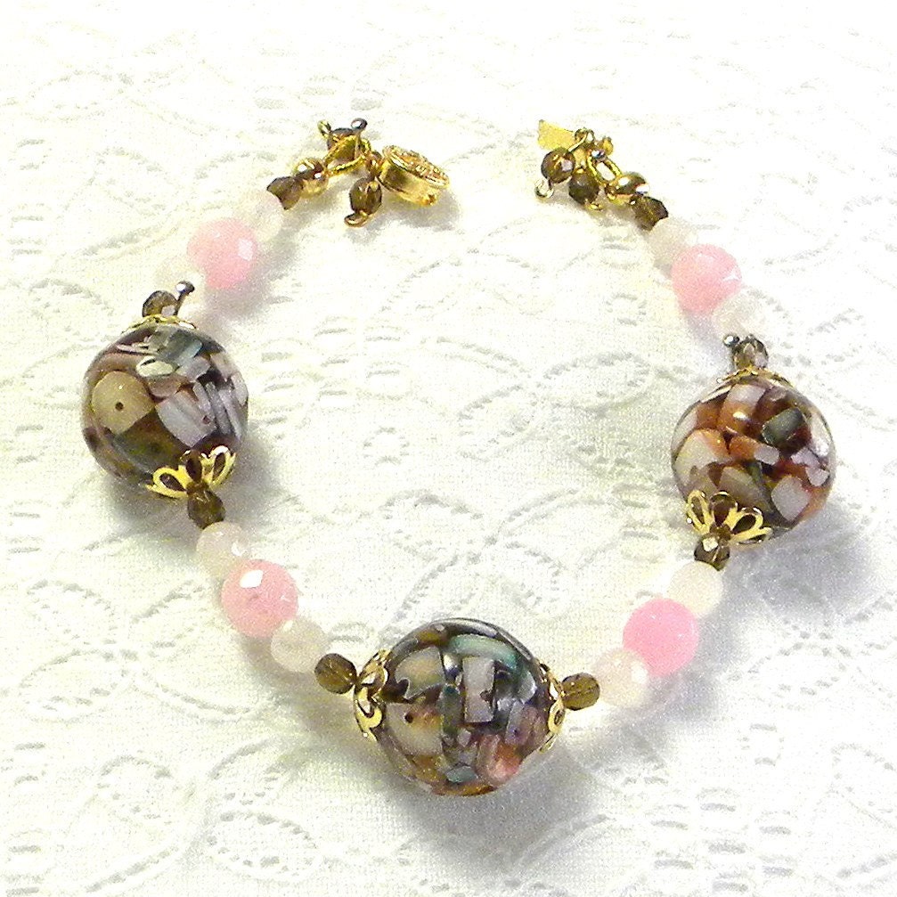 Beaded Bracelet, Pink Beaded Bracelet, Fashion Bracelet, Women's Bracelet,  Glass Bead Bracelet, Genuine Gem Bracelet