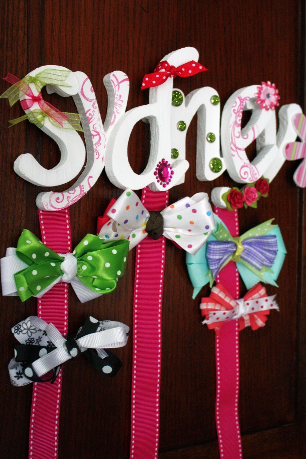 Personalized Wood Hair Bow Holder- UP TO 6 LETTERS