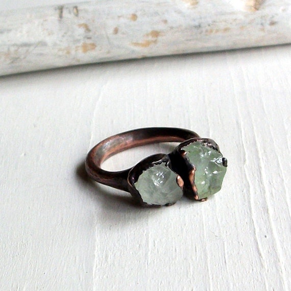 Copper Aquamarine Ring March Birthstone Pale Green Blue Artisan Handmade