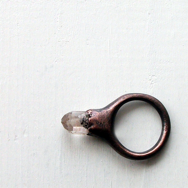 Copper Ring Phantom Quartz Raw Quartz Crystal Ice Natural Gem Stone Patina Artisan