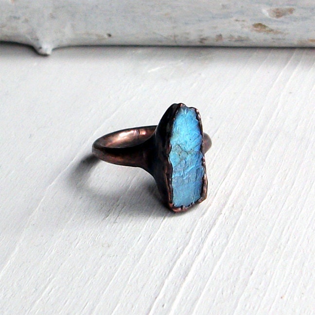 Labradorite Copper Ring Gem Stone Natural Raw Patina Handmade For Her Artisan