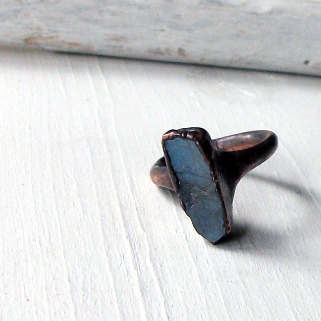 Labradorite Copper Ring Gem Stone Natural Raw Patina Handmade For Her Artisan