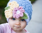 INSTANT DOWNLOAD Crochet Pattern Bouquet Beanie (Includes 5 Sizes: Newborn to Ladies) Permission to sell all finished items