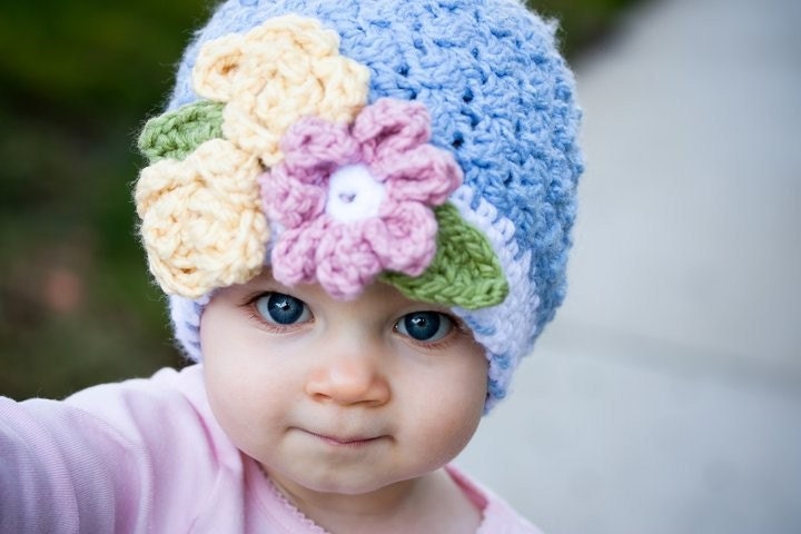 INSTANT DOWNLOAD Crochet Pattern Bouquet Beanie (Includes 5 Sizes: Newborn to Ladies) Permission to sell all finished items
