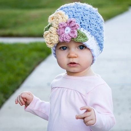 INSTANT DOWNLOAD Crochet Pattern Bouquet Beanie (Includes 5 Sizes: Newborn to Ladies) Permission to sell all finished items