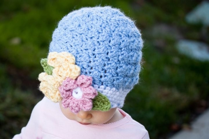 INSTANT DOWNLOAD Crochet Pattern Bouquet Beanie (Includes 5 Sizes: Newborn to Ladies) Permission to sell all finished items