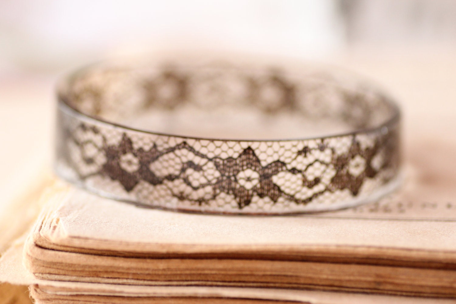 Vintage Lace Resin Bangle Bracelet Handmade OOAK Rare and Limited