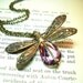 Dragonfly Necklace - Swarovski Rainbow Crystal Antique Brass Necklace Amethyst Birthstone
