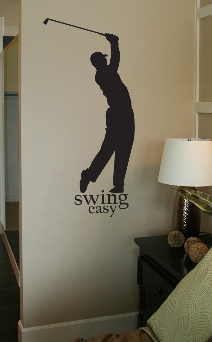 Golfer - Swing Easy - Vinyl Wall Decal Art Words Quote Sports Golf