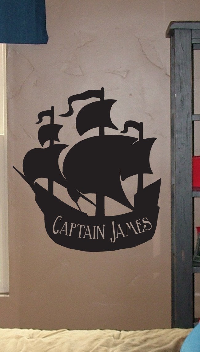 Large Personalized Pirate Ship - Vinyl Wall Decal Stickers Graphic Lettering Decor