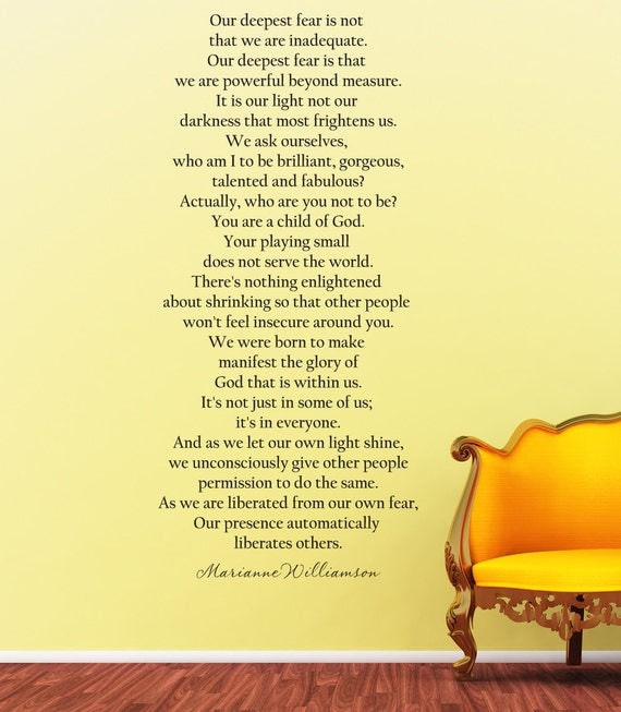 Vinyl Wall Decal - Marianne Williamson "Our Deepest Fear" Quote Urban Expression