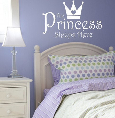 The Princess Sleeps Here - Vinyl Wall Decal Lettering Quote Girl Crown Art Decor