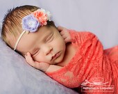 Light Purple, Peach & White Rose Silk Flower Skinny Elastic Headband - Newborn Baby Toddler Child Girl Photo Props Vintage - Ready to Ship