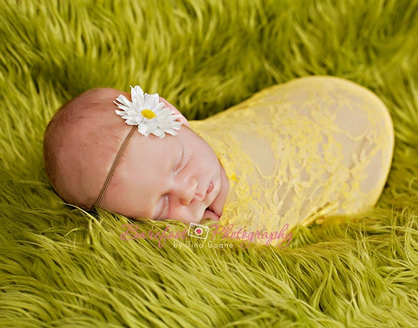 Yellow Floral Lace Fabric Stretch Wrap - Newborns Baby Girl Maternity Photo Props - Ready to Ship