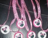 6 Super Cute Minnie Ht pink Zebra Bow Polka dot Bottlecap Party Favors