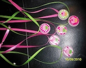 12 Adorable Cupcake Ht pink Lime green bottlecap necklaces Party Favors